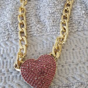 Radiant Gold Necklace with Pink Heart Pendant